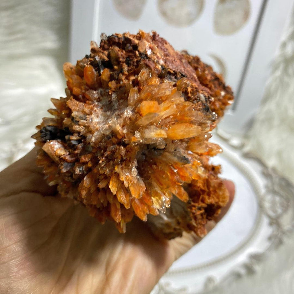 Gorgeous XXL Sparkling Orange Creedite Specimen with Aqua Blue/Green Fluorite Inclusions -Locality Mexico - Earth Family Crystals