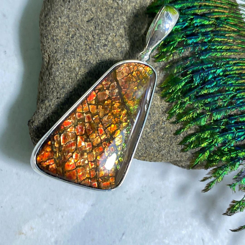 Pretty Flashes Ammolite Pendant in Sterling Silver (Includes Silver Chain) #1 - Earth Family Crystals