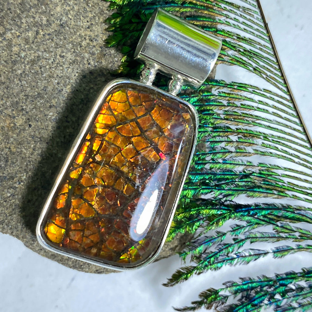 Pretty Flashes Ammolite Pendant in Sterling Silver (Includes Silver Chain) #2 - Earth Family Crystals