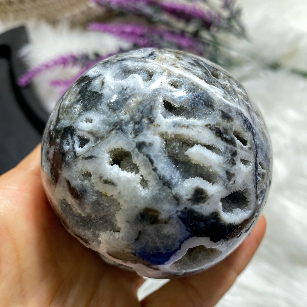 Reserved For Sandy Gorgeous XL Druzy Cave Geode Dendritic Agate Sphere Carving (Includes Stand) - Earth Family Crystals