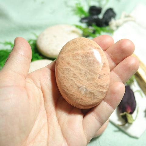 Peach Moonstone Pillow Palm Stone ~ Soothing and Healing Energy - Earth Family Crystals