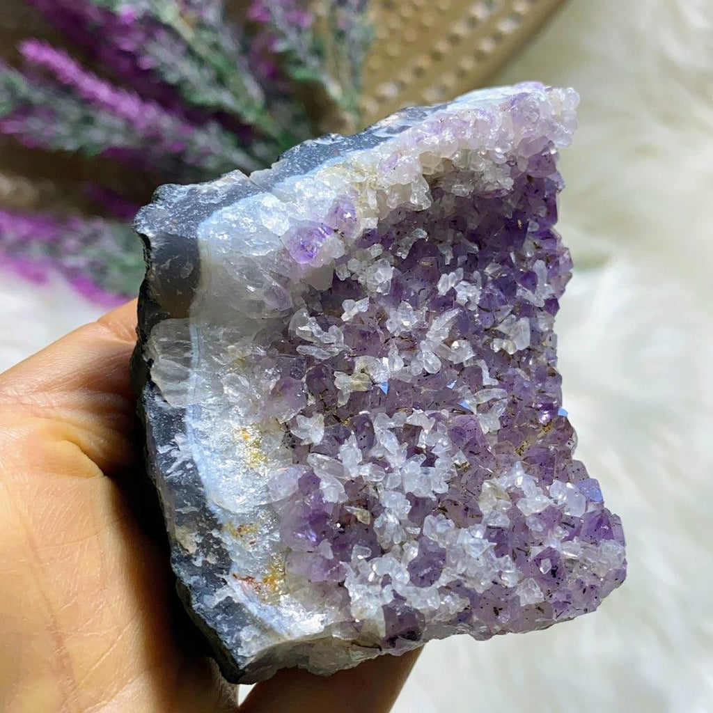 Beautiful Lavender Purple Amethyst Cluster with Calcite Frosting from Ontario, Canada - Earth Family Crystals