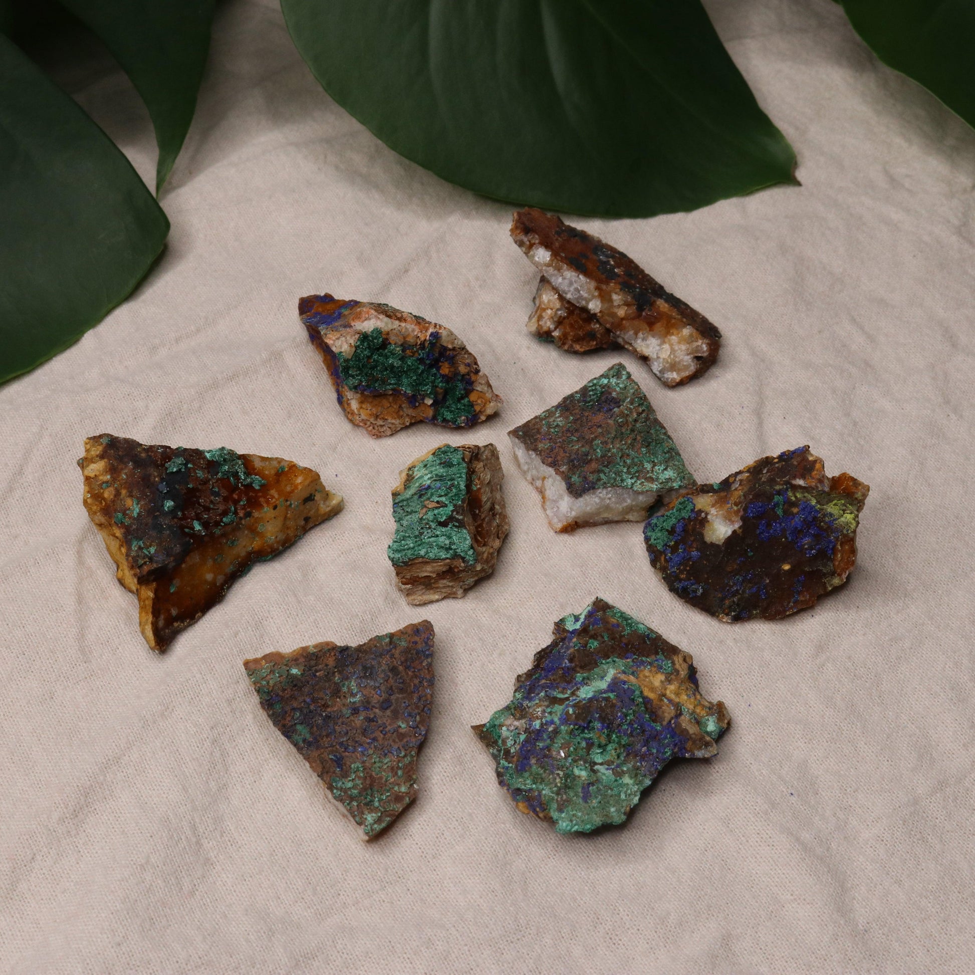 Rough Azurite and Malachite Specimen Set of 8 from Morocco - Earth Family Crystals