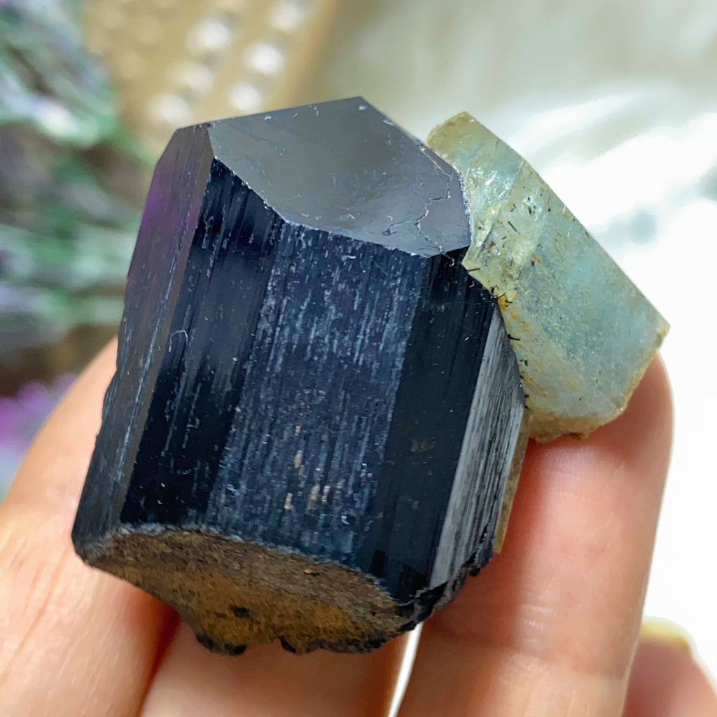 Reserved For Sandy Incredible Gemmy Aquamarine and Terminated Black Tourmaline Specimen ~Locality. S.Africa - Earth Family Crystals