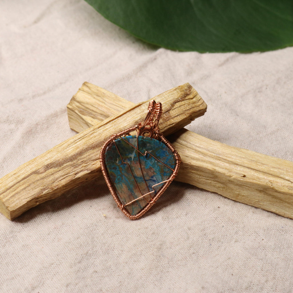 Copper Wrapped Chrysocolla Pendant ~ Includes Necklace Cord - Earth Family Crystals