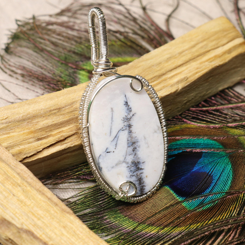 Unique Dendritic Opal Wire Wrapped Pendant ~ Includes Silver Chain - Earth Family Crystals