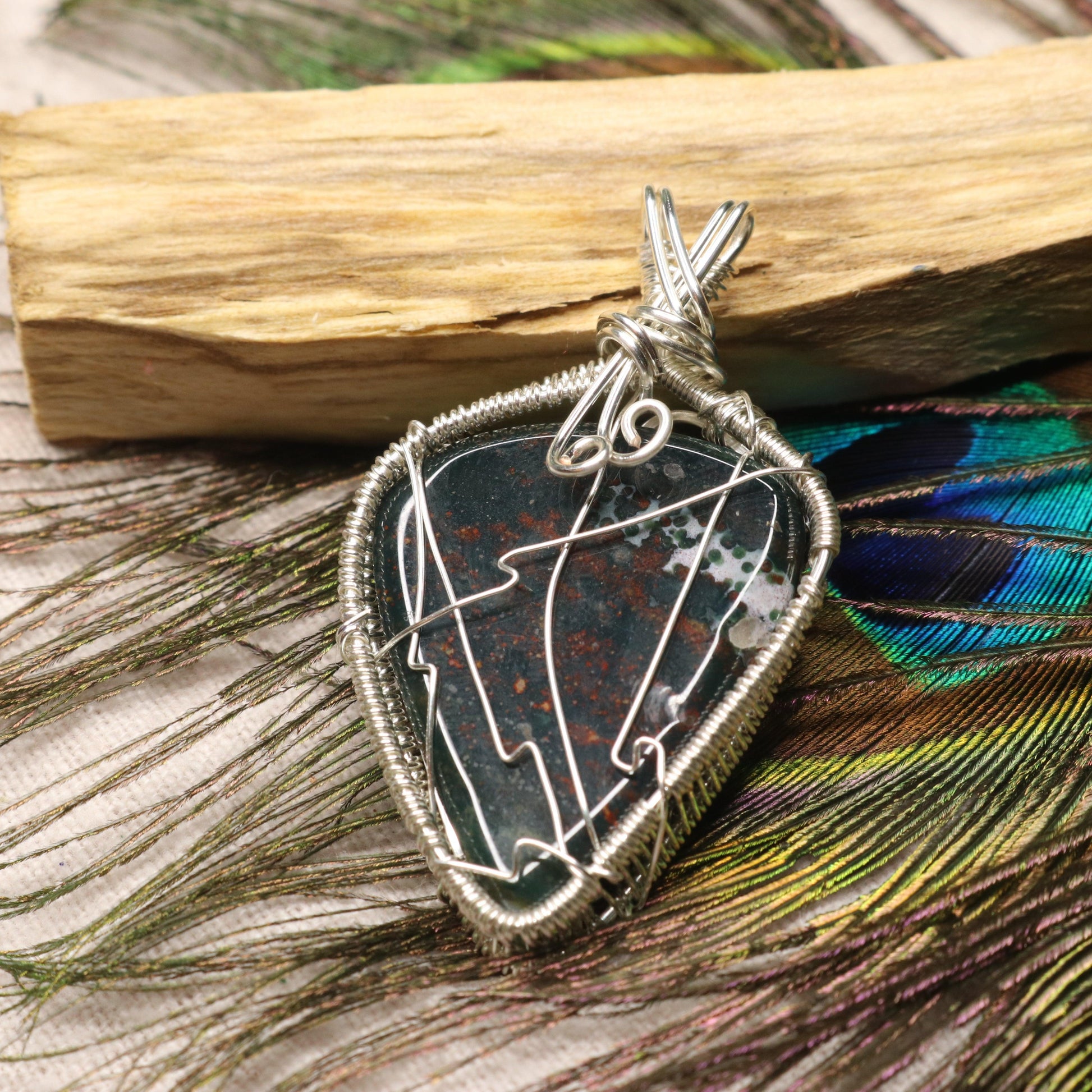 Handmade Wire Wrapped Bloodstone Pendant ~ Includes Silver Chain - Earth Family Crystals