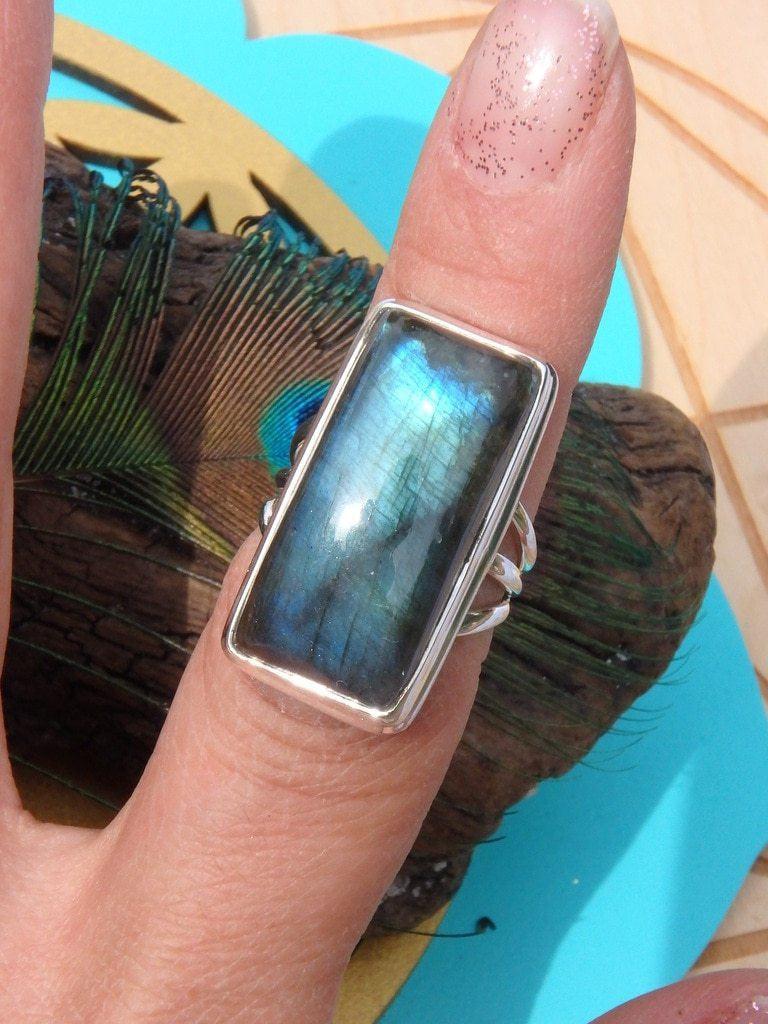 Chunky Blue Flashes~Labradorite  Ring In Sterling Silver (Size 5.5) - Earth Family Crystals