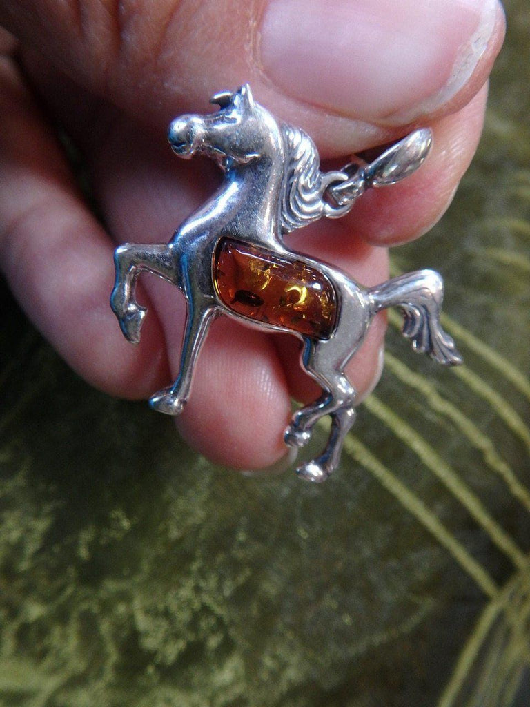 BALTIC AMBER HORSE PENDANT In Sterling Silver (Includes Silver chain) - Earth Family Crystals