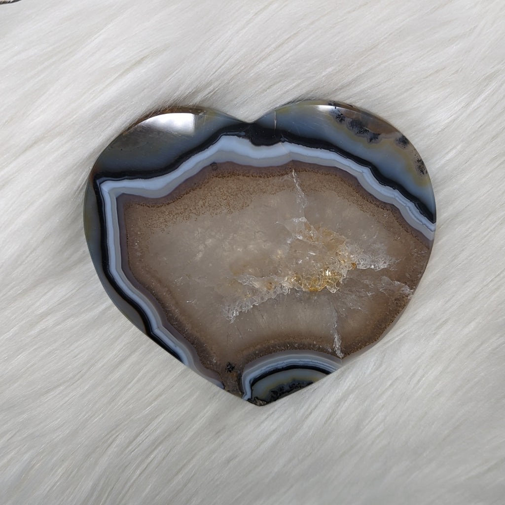 Large Natural Agate Heart Carving ~ Brazil ~ GORGEOUS BANDING AND DRUZY SPARKLE~ - Earth Family Crystals