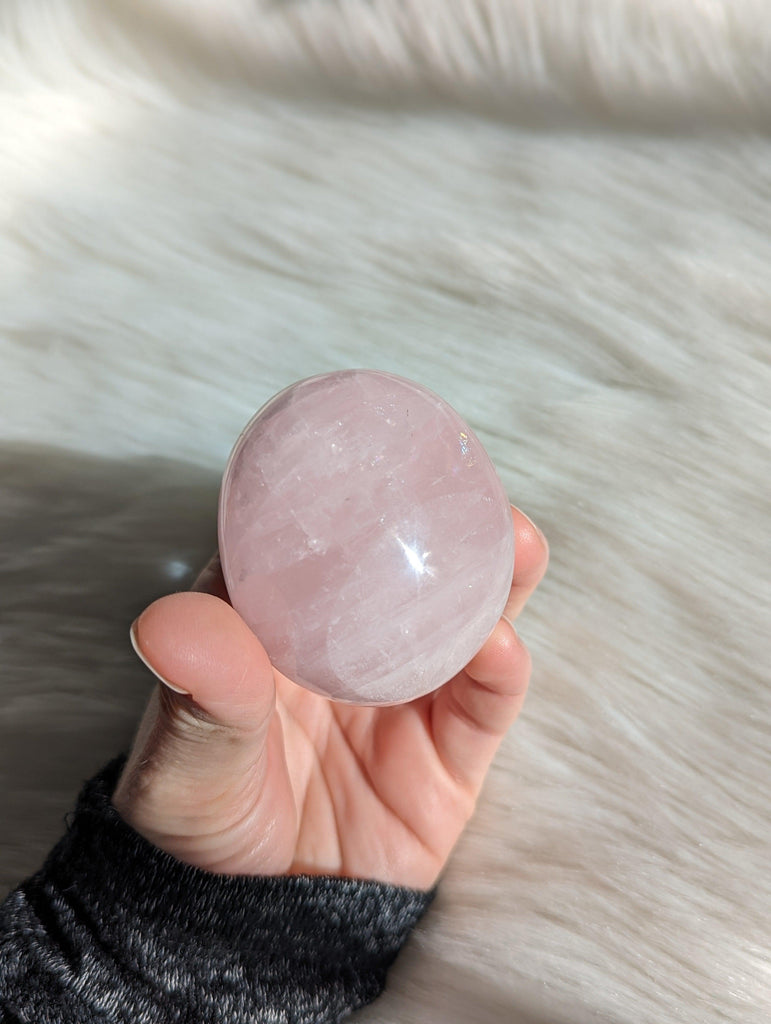 Sweet Candy Pink Rose Quartz with Rainbow Inclusion~ Medium Hand Held Pillow Stone - Earth Family Crystals