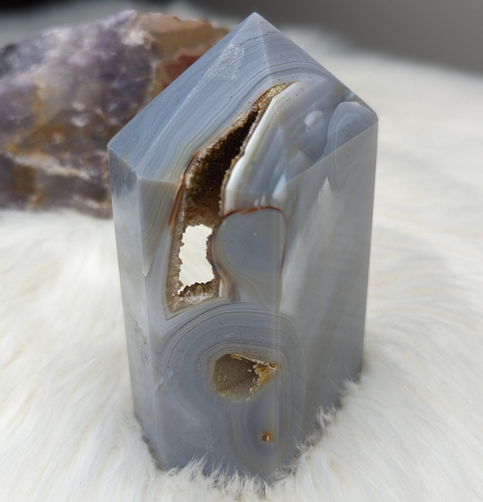 Agate Polished Point with GORGEOUS Druzy Cave ~ One of A Kind - Earth Family Crystals