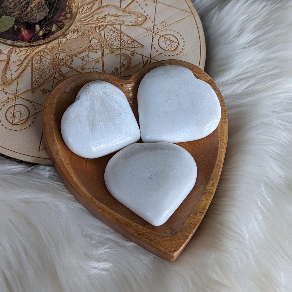 Silky White Scolecite Heart ~ Enhance Loving Connections - Earth Family Crystals