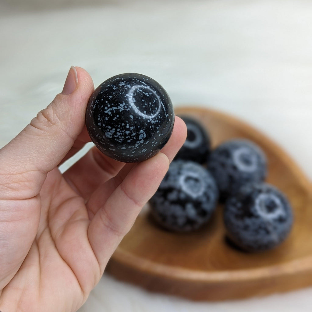 Snowflake Obsidian Spheres ~ Root, Earth Star and Third Eye Activation~ - Earth Family Crystals
