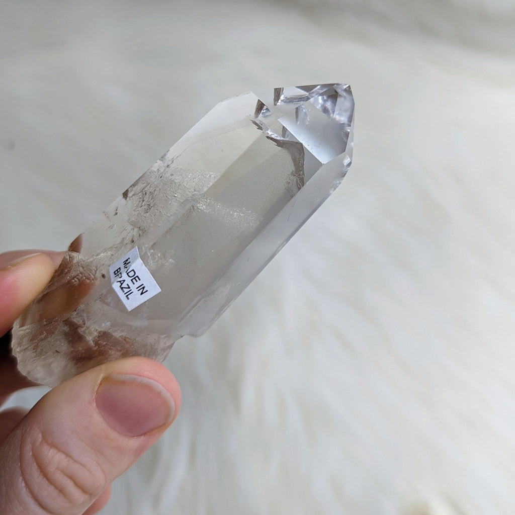 Gorgeous Rainbow Inclusion~ Ultra Clear Quartz Phantom Polished Point ~AA Grade from Brazil - Earth Family Crystals