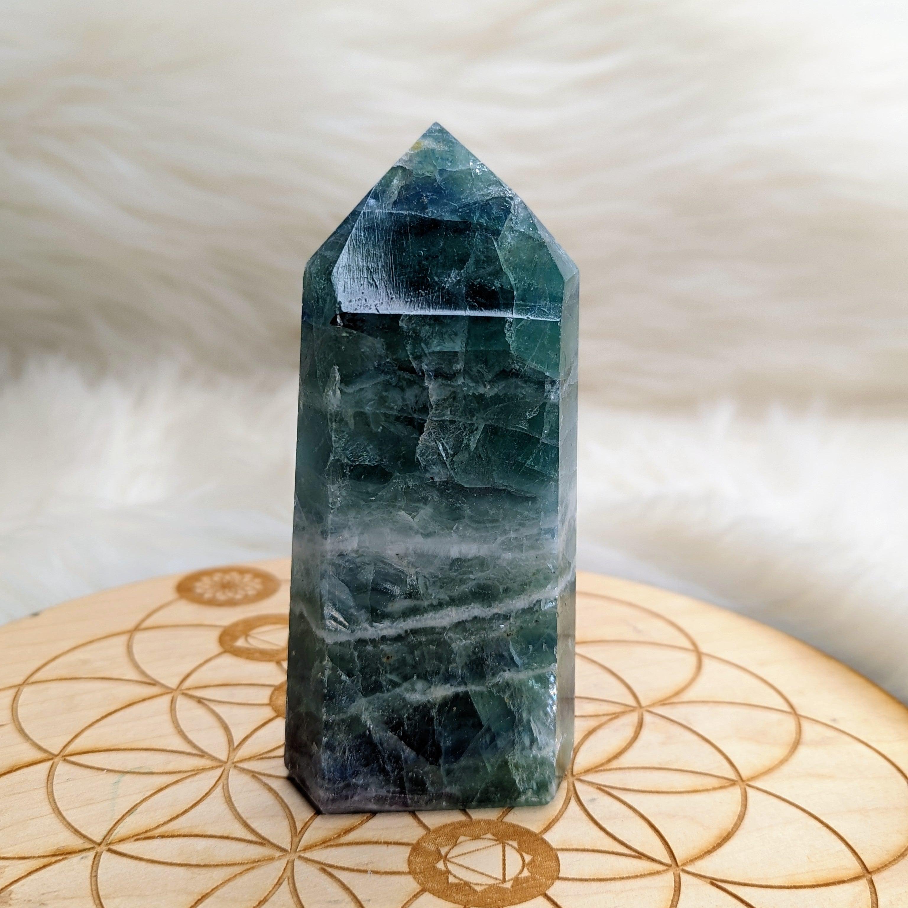 Large Rainbow Flourite Obelisk Carving ~ Stunning Bright Colors! - Earth Family Crystals