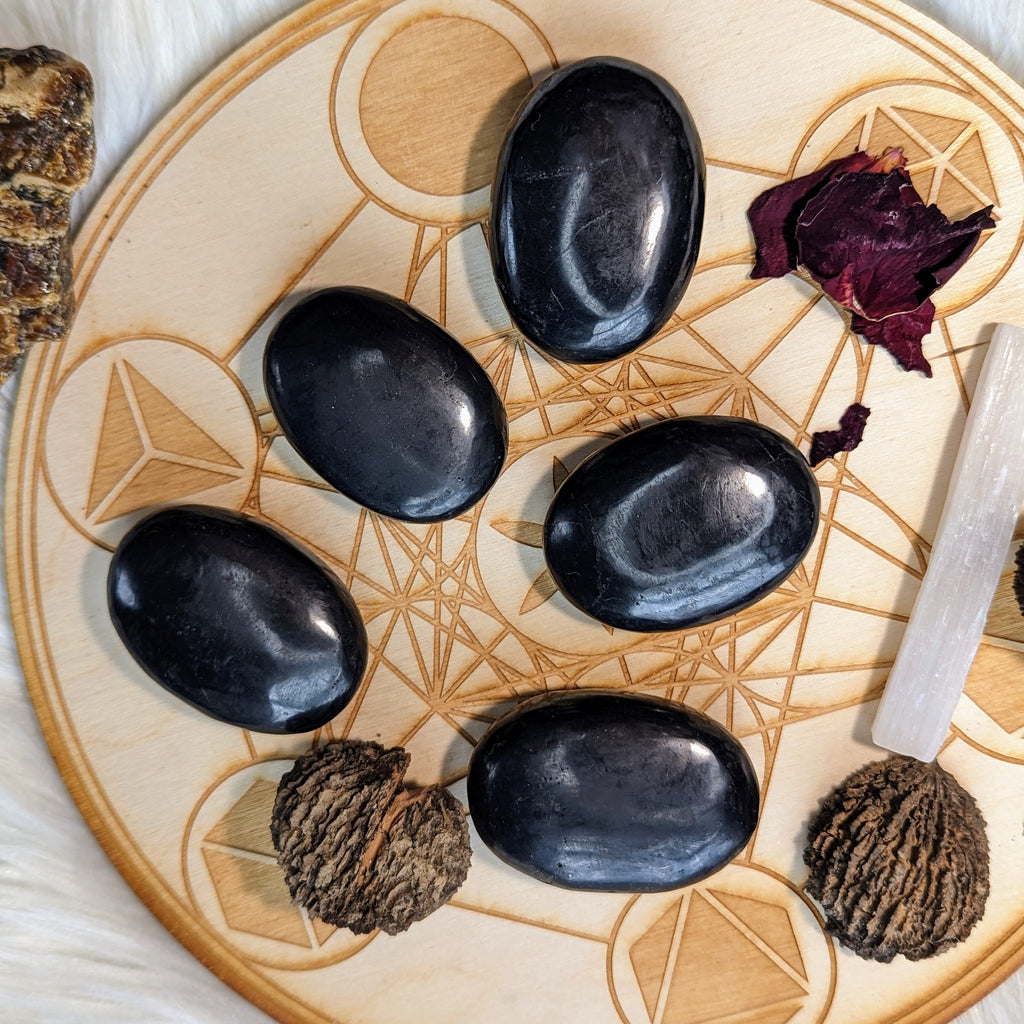 Shungite Palm Stone Carvings ~ protective and detoxifying - Earth Family Crystals