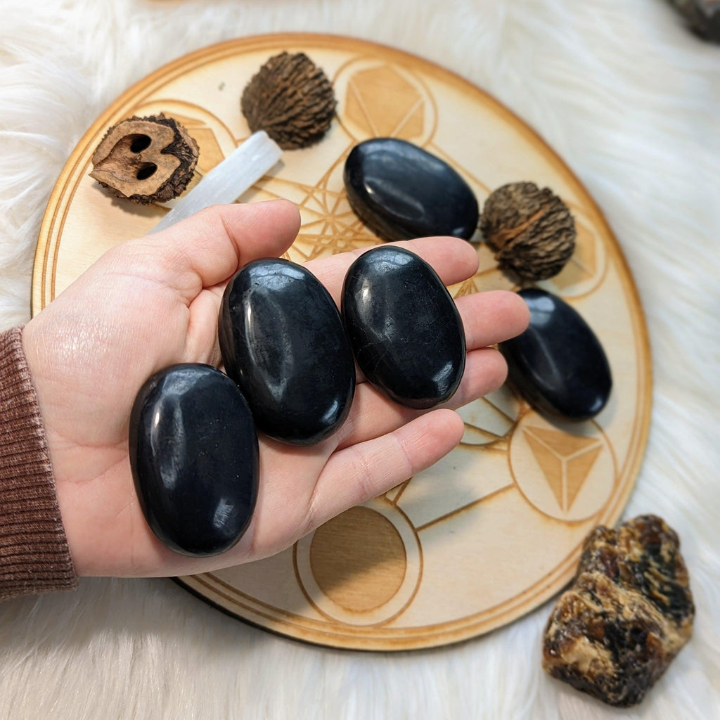 Shungite Palm Stone Carvings ~ protective and detoxifying - Earth Family Crystals