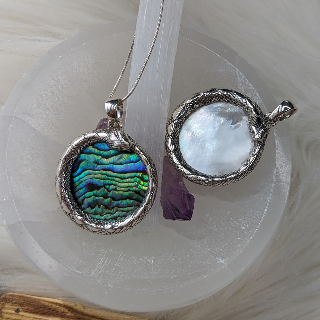 Serpent Abalone Sterling Silver Pendant ~ Silver Chain Included ~ Natural Abalone or Mother of Pearl - Earth Family Crystals