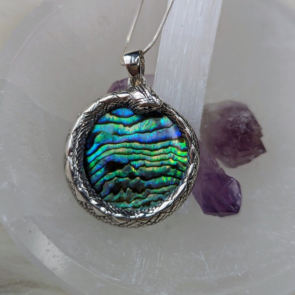 Serpent Abalone Sterling Silver Pendant ~ Silver Chain Included ~ Natural Abalone or Mother of Pearl - Earth Family Crystals