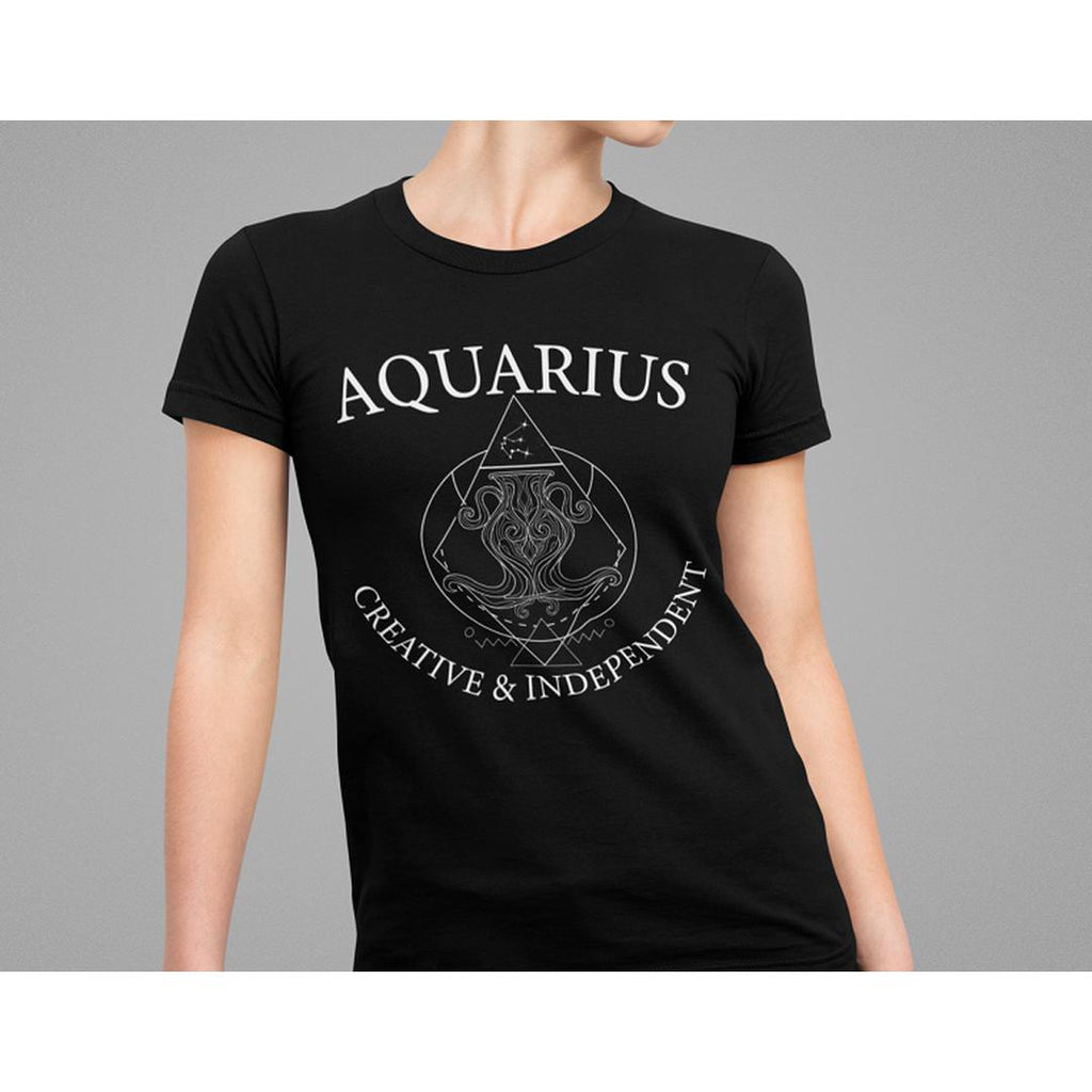 Aquarius Zodiac Black T-Shirt - Earth Family Crystals