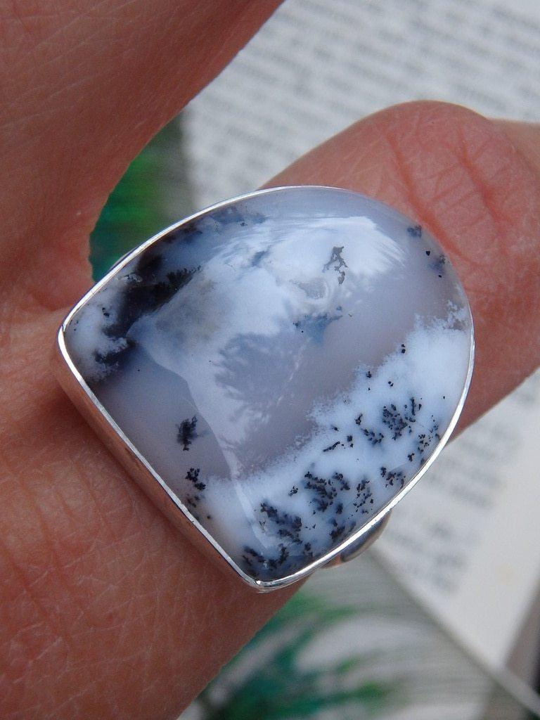 Cool Shield Design Dendritic Agate  Ring In Sterling Silver (Size 10.5) - Earth Family Crystals