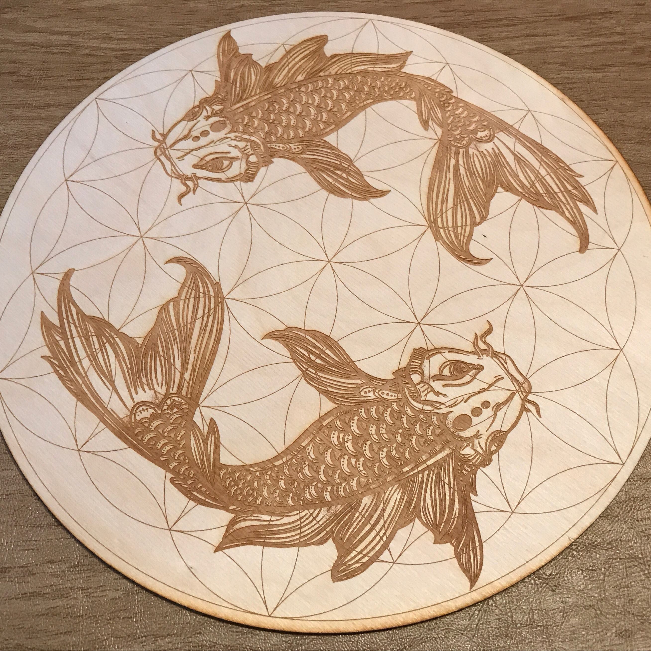 Koi Fish Flower of Life Crystal Grid - Earth Family Crystals