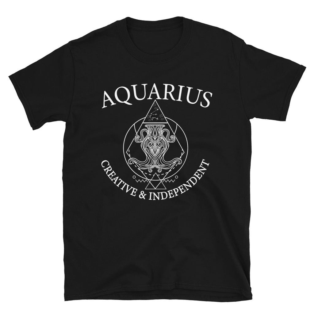 Aquarius Zodiac Black T-Shirt - Earth Family Crystals
