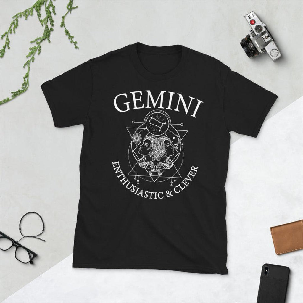 Gemini Zodiac Black T-Shirt - Earth Family Crystals