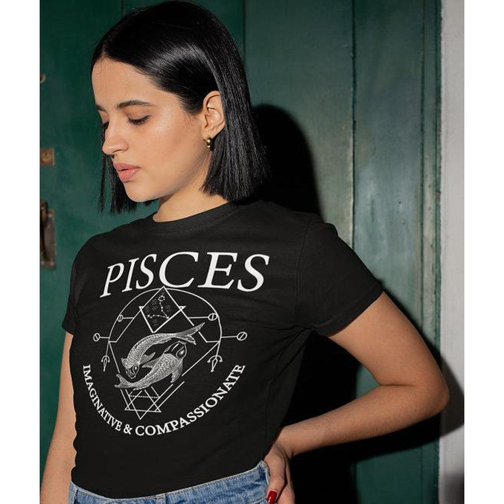 Pisces Zodiac Black T-Shirt - Earth Family Crystals