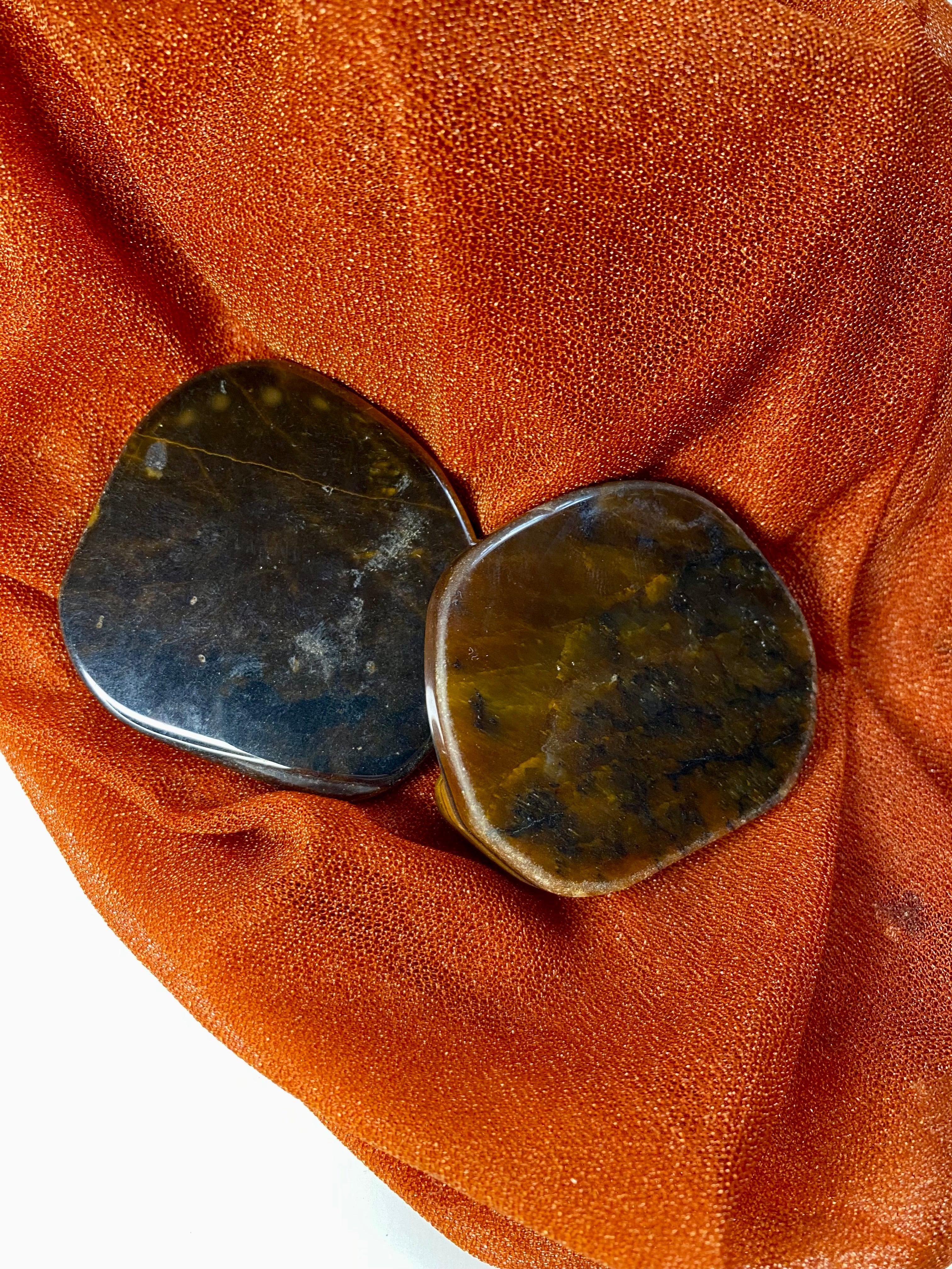 Set of Two Polished Tigers Eye Sliced Gemstones