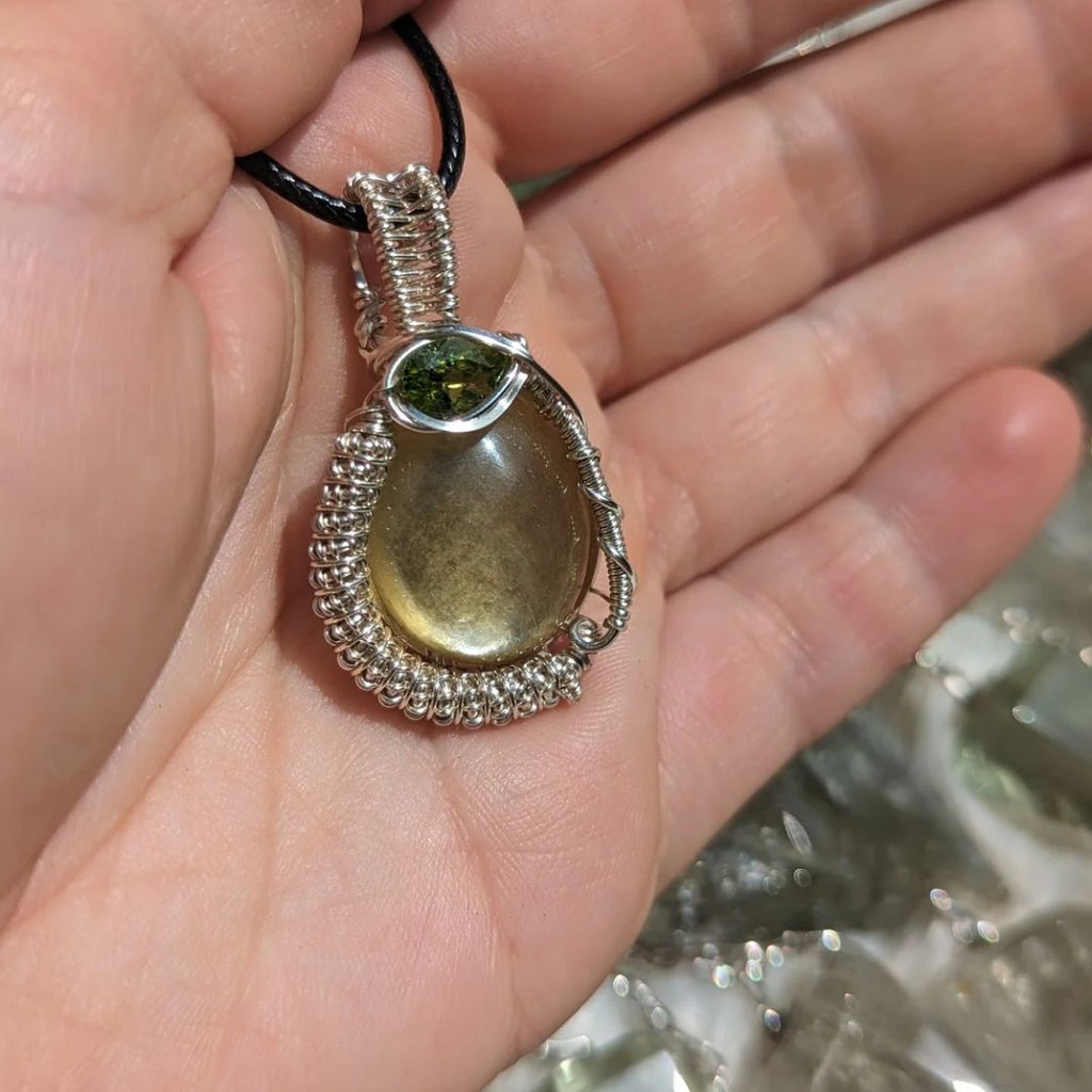 Yellow Mica Unique Adornments ~ Wire Wrapped Gemstone Pendant ~ Comes with Necklace Cord - Earth Family Crystals