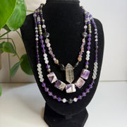 Goddess Energy Handmade Amethyst Gemstone Necklace with Phantom Quartz, Shungite, Pyrite and Red Garnet