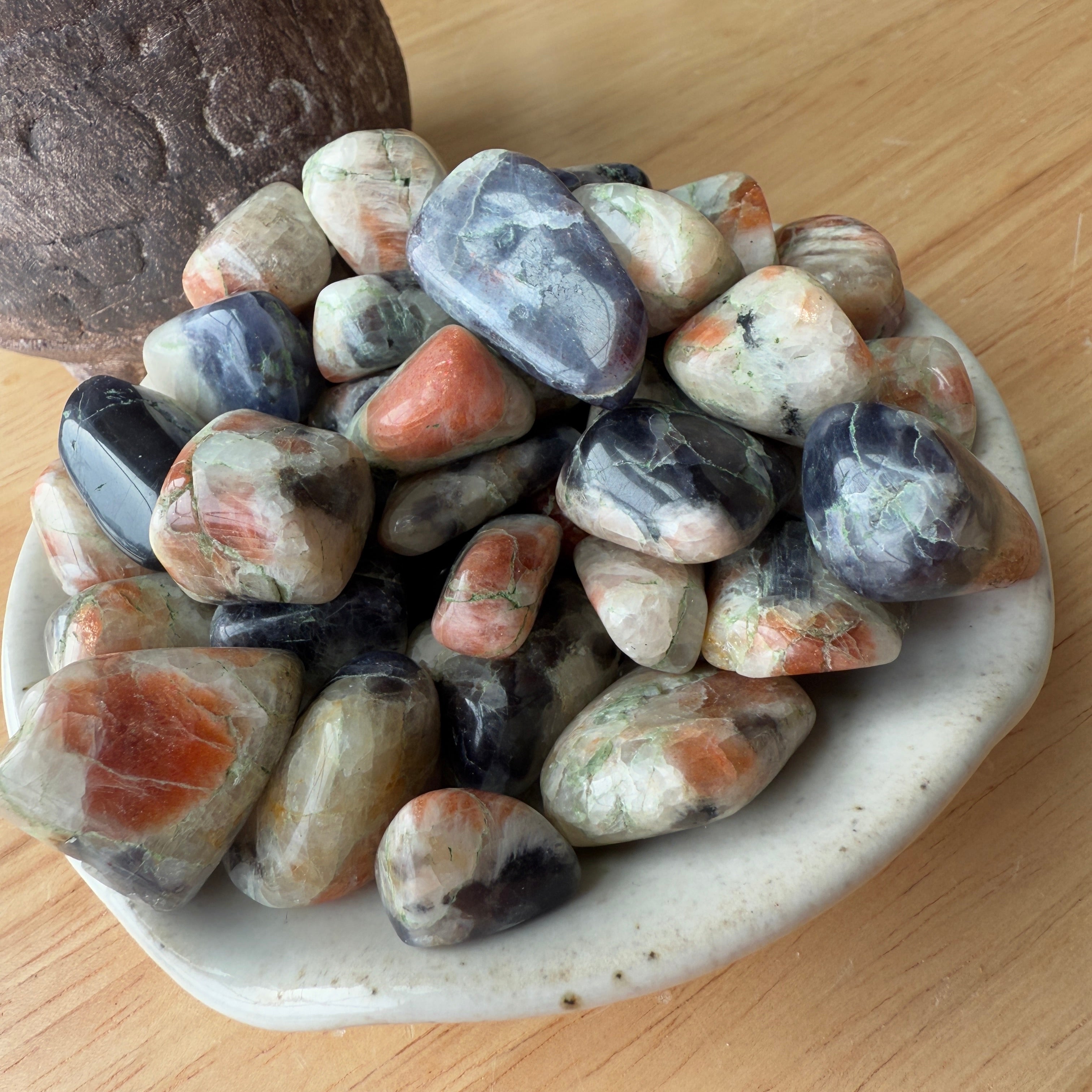 Iolite & Sunstone Tumbled Stones from India Set of Five