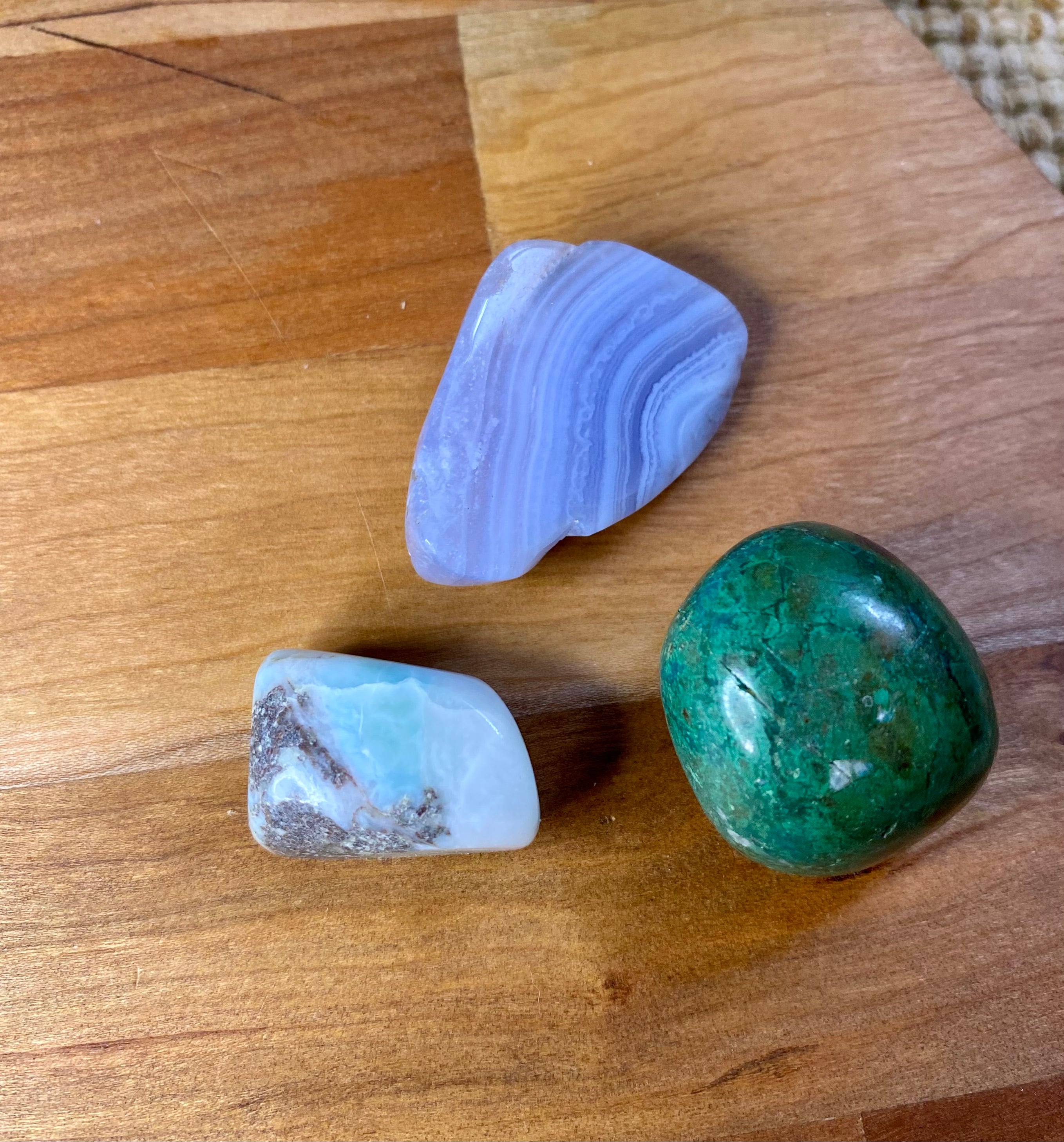 Calming and Soothing Gemstone Set - Tumbled Chrysocolla, Larimar and Blue Lace Agate