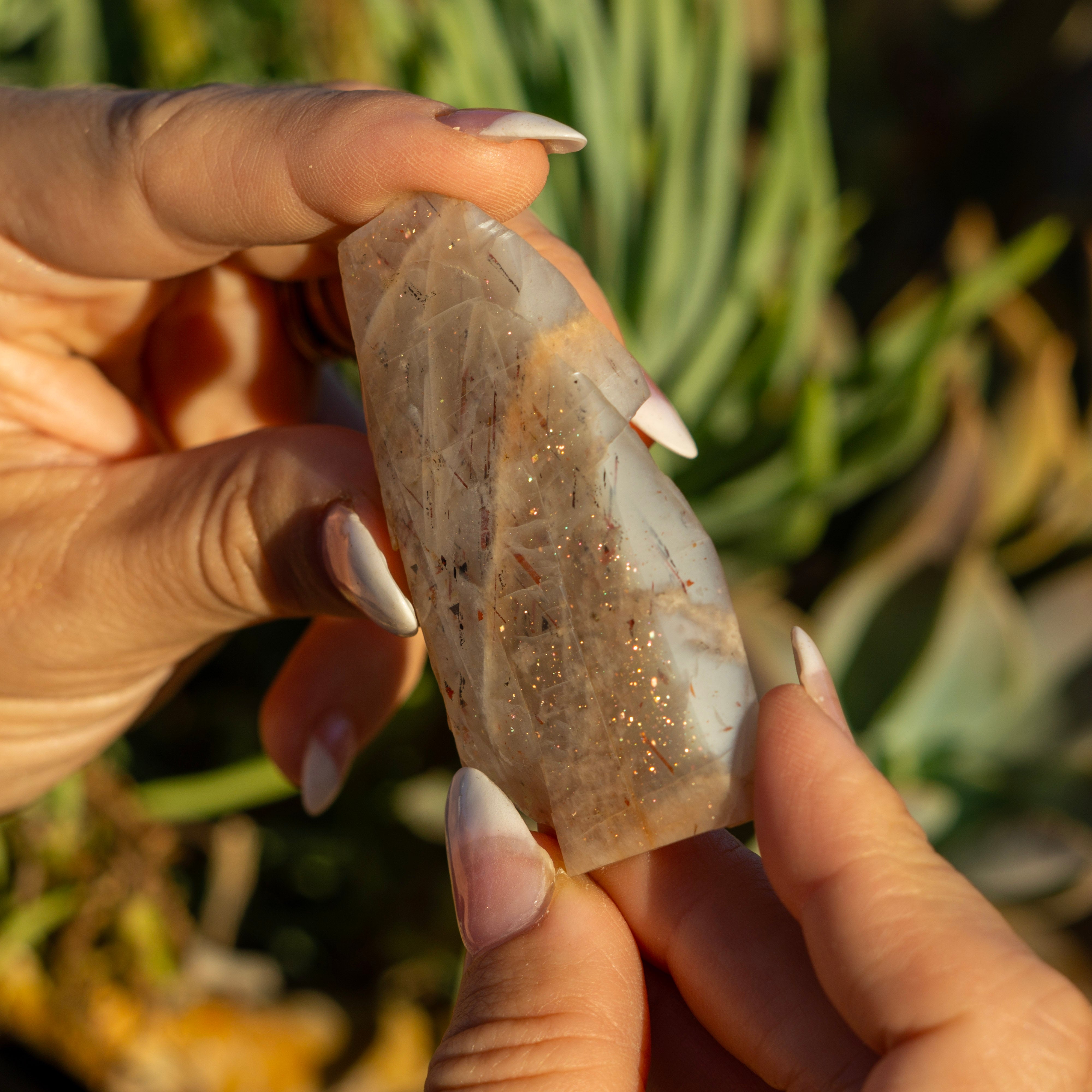 27 Carat Rare Australian Lunalite Moonstone Gem with Hematite Inclusions