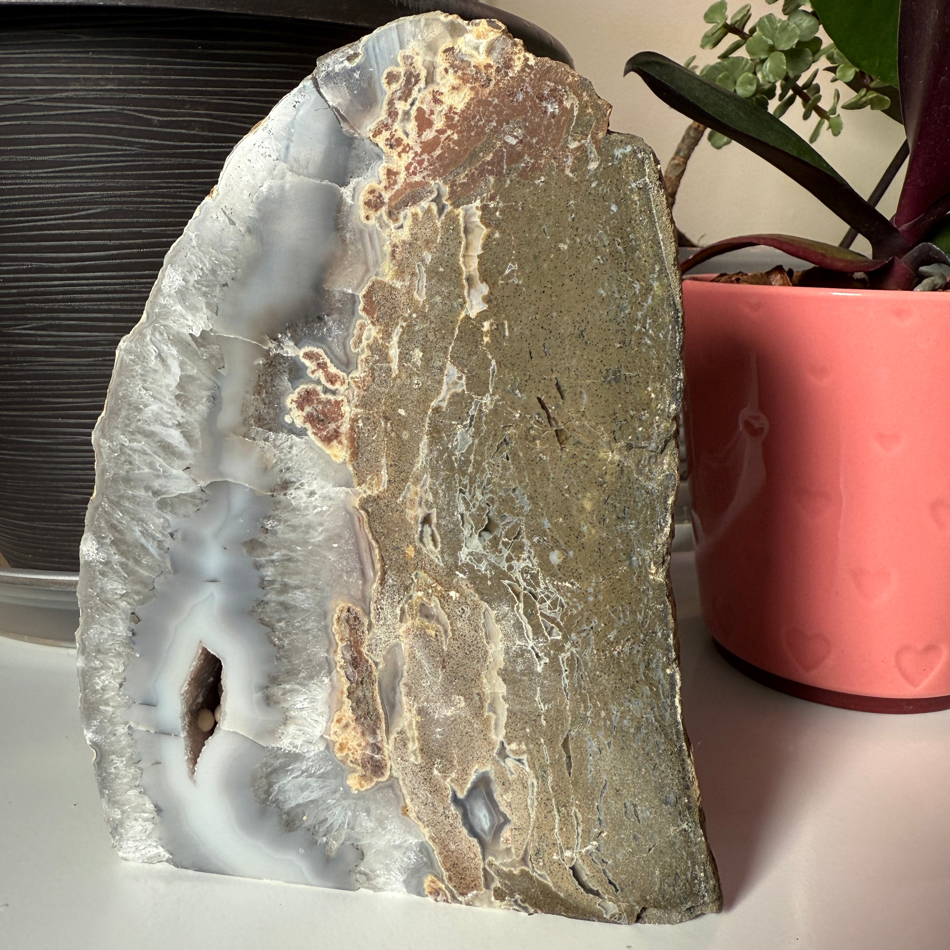 Gorgeous Agate Lamp with Druzy Cave Partially Polished Home Decor Stone Night Light