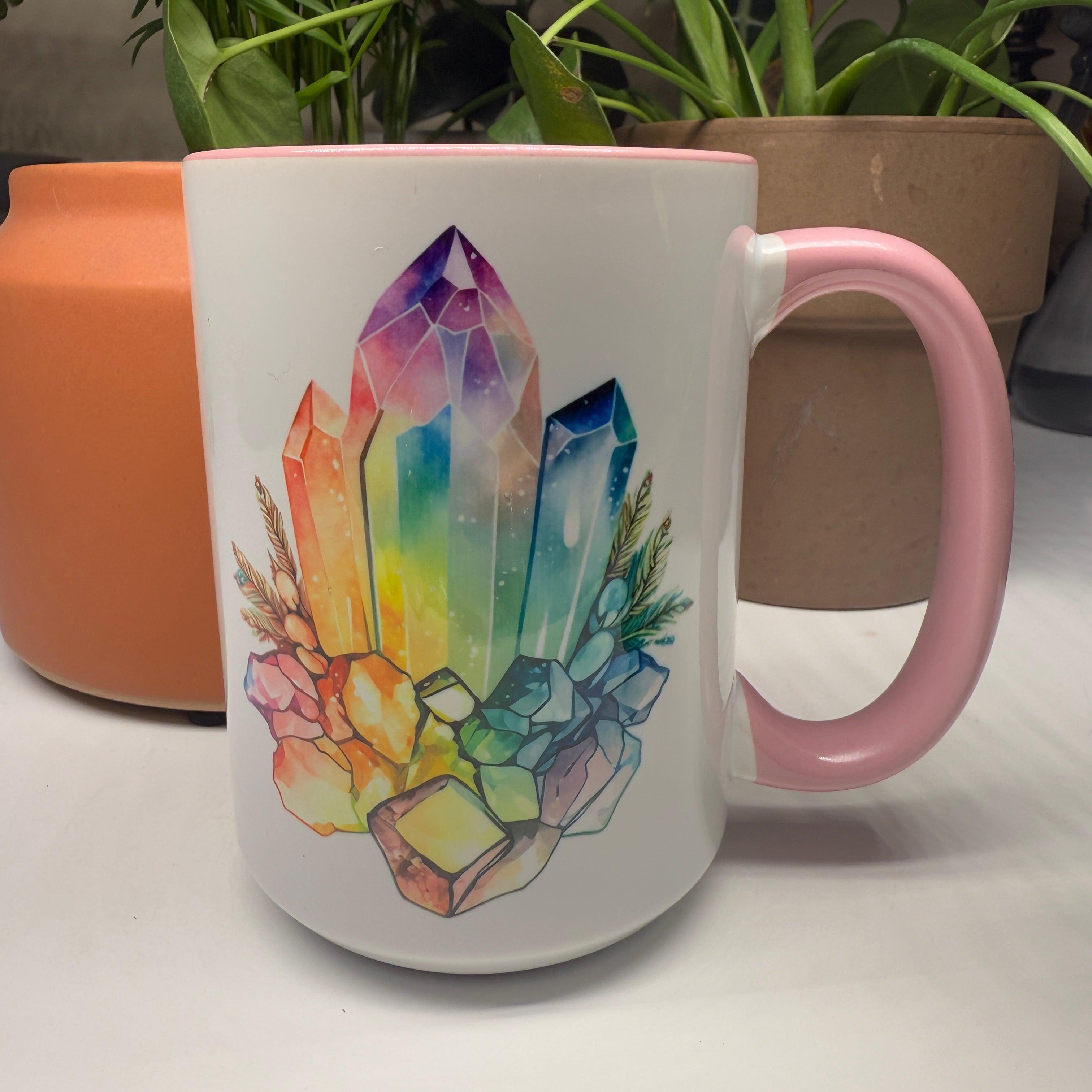 Crystal Guru Coffee and Tea Mugs with Pink Handle