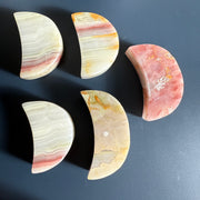 Pink and Green Banded Onyx Moon Carvings