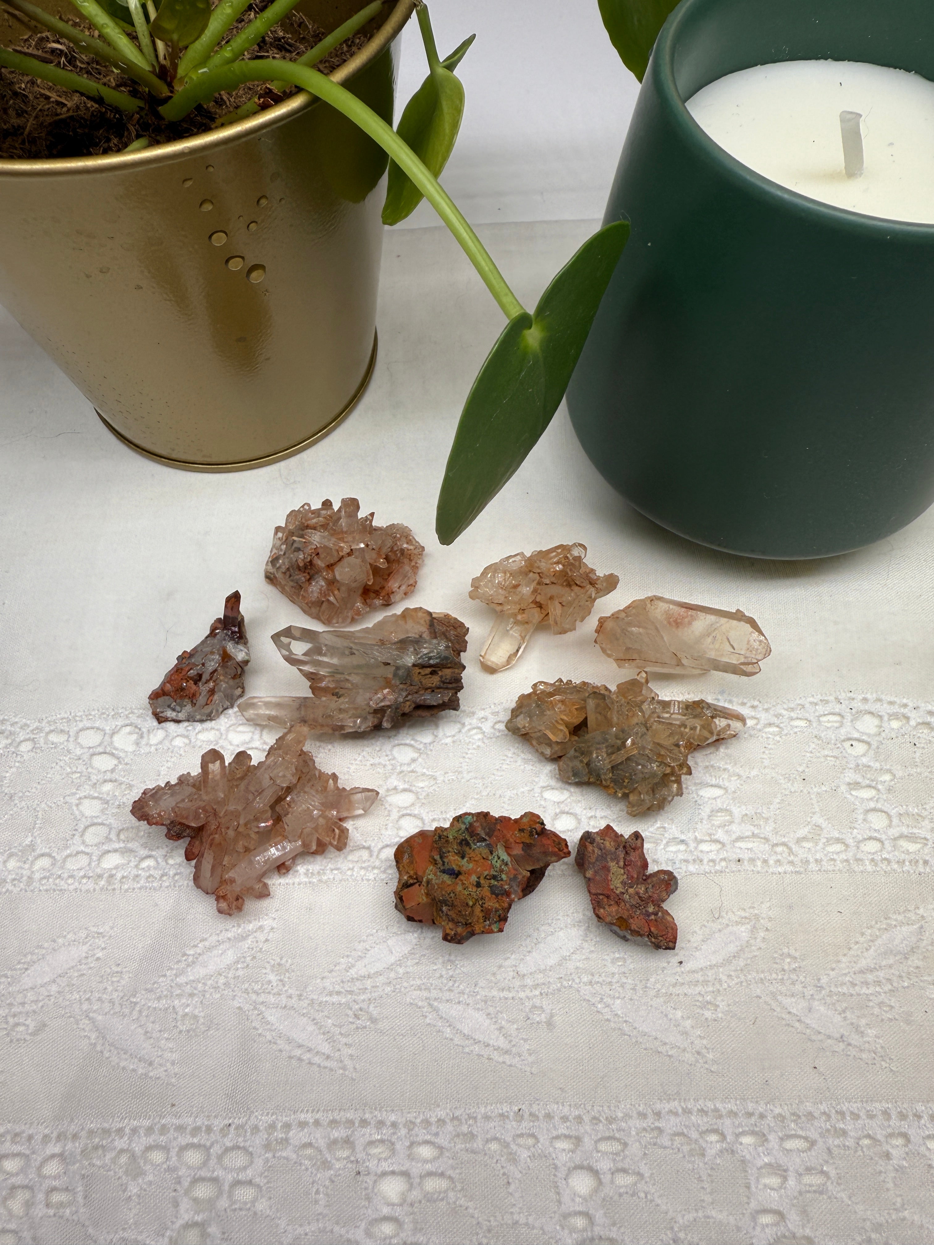 One Self Healed Fire Quartz Crystal Mini Cluster from Madagascar