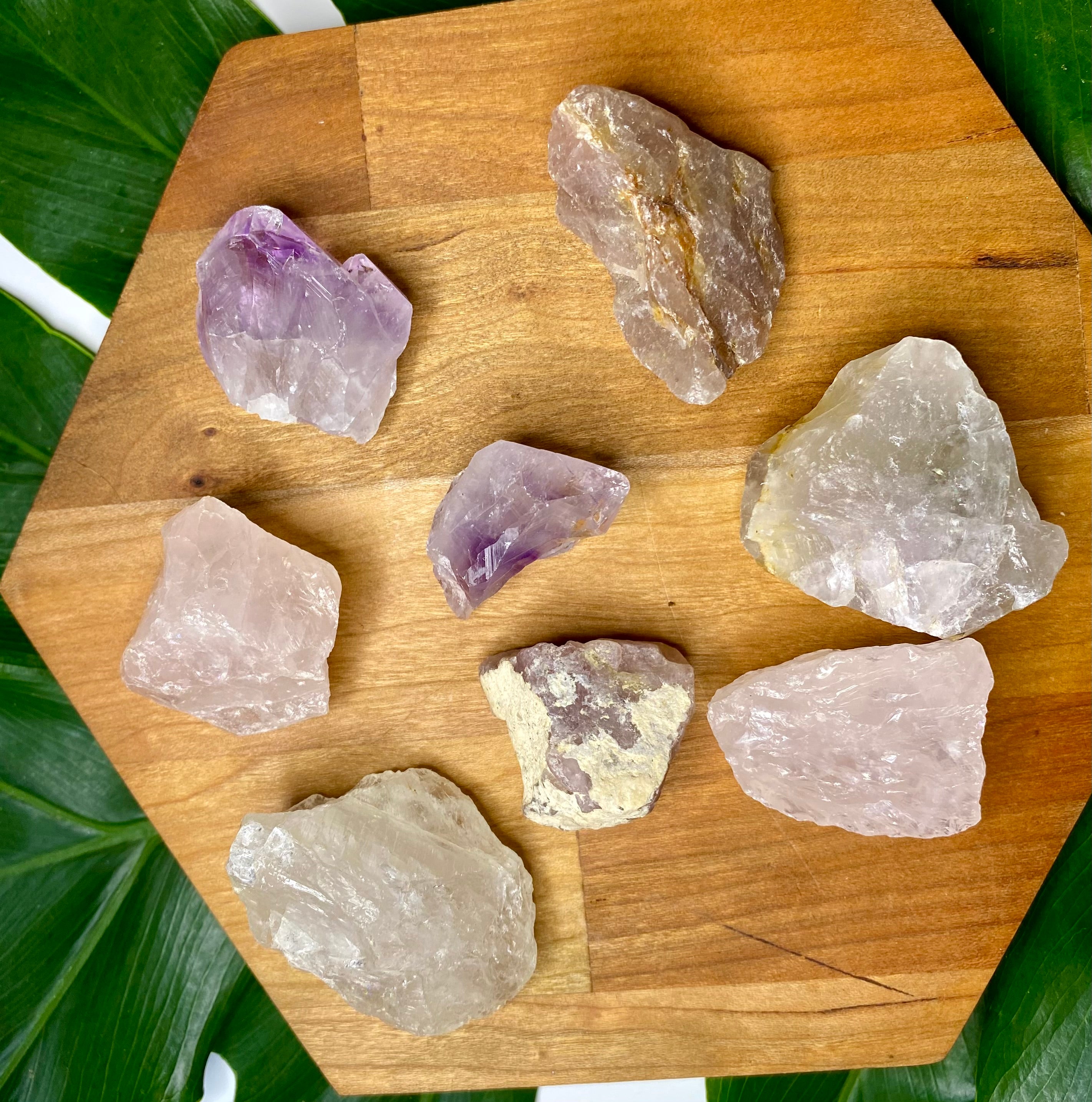 Restoring Love Crystal Healing Gemstone Set of Rose Quartz and Amethyst Mixed Natural Set of Eight