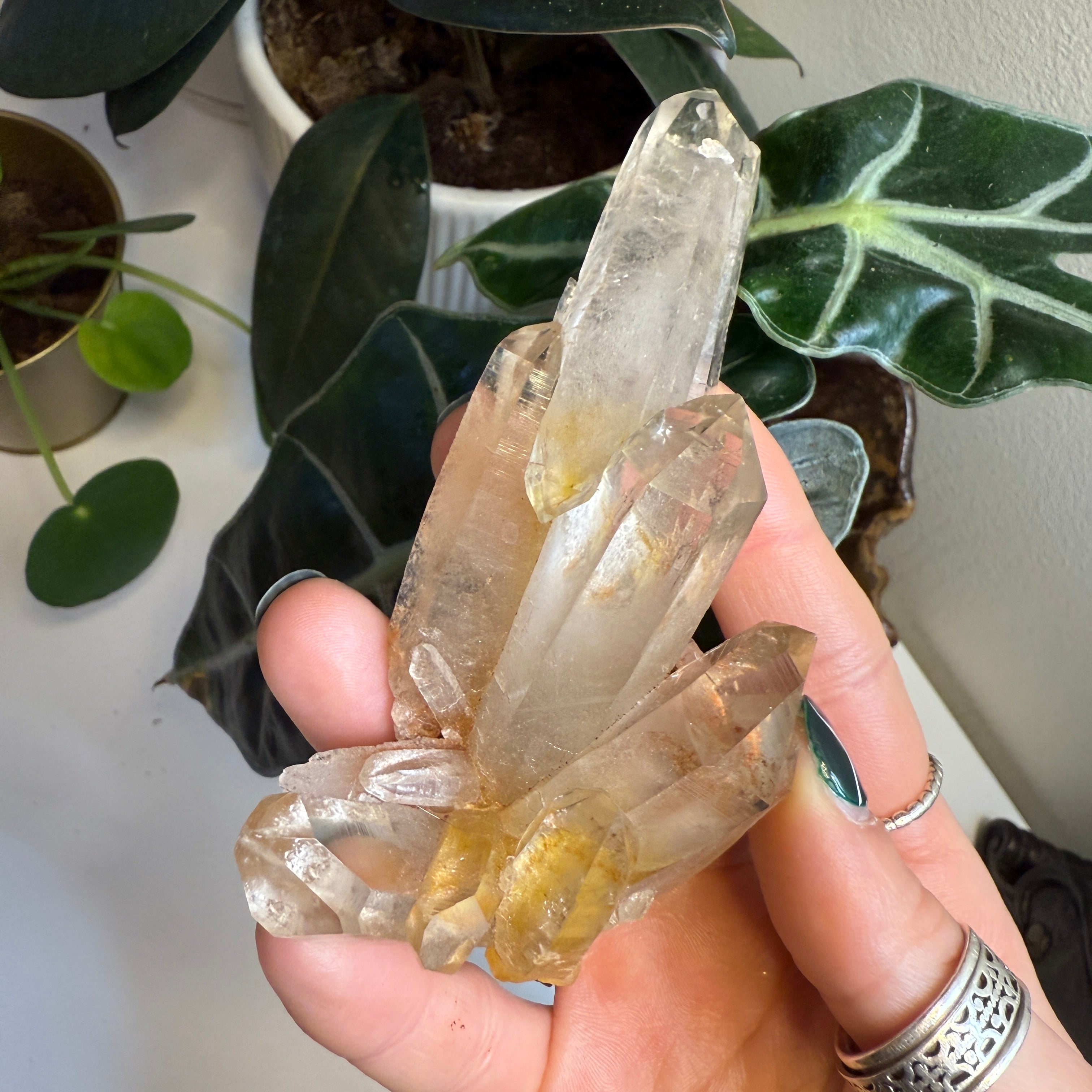 Pink Samadhi Quartz Large Cluster with Double Terminated Elestial Point