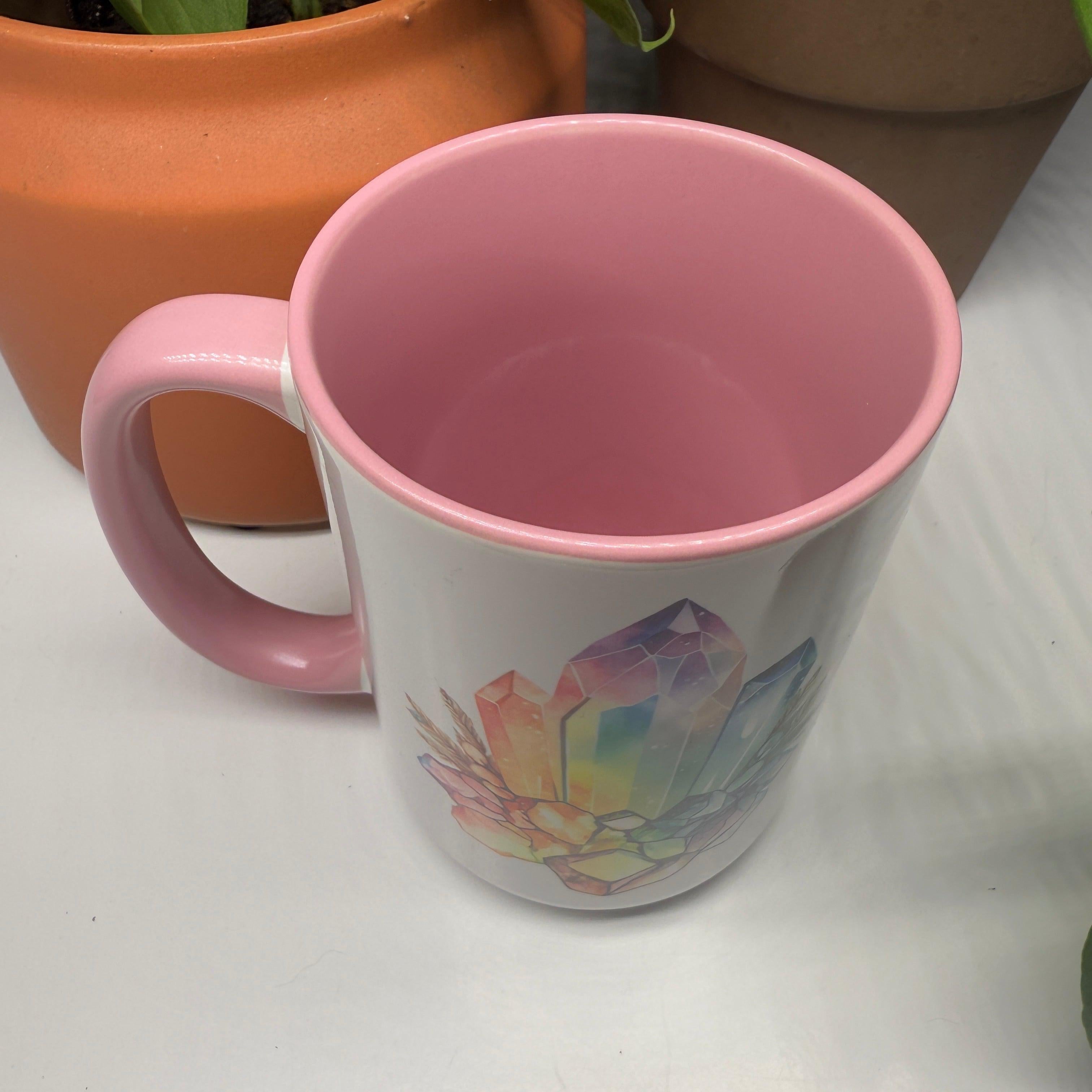 Crystal Guru Coffee and Tea Mugs with Pink Handle