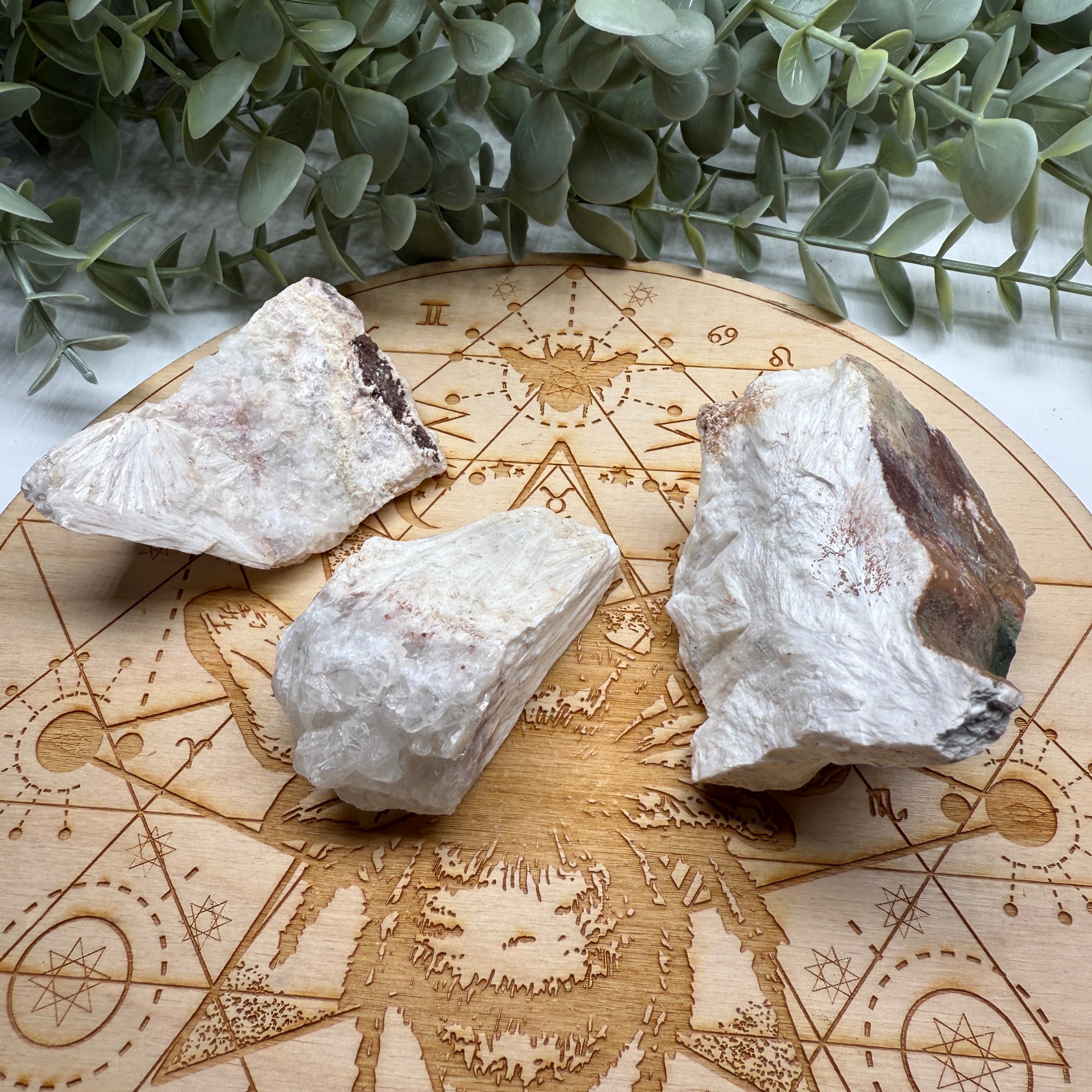 Raw White Scolecite Chunks Set of Three