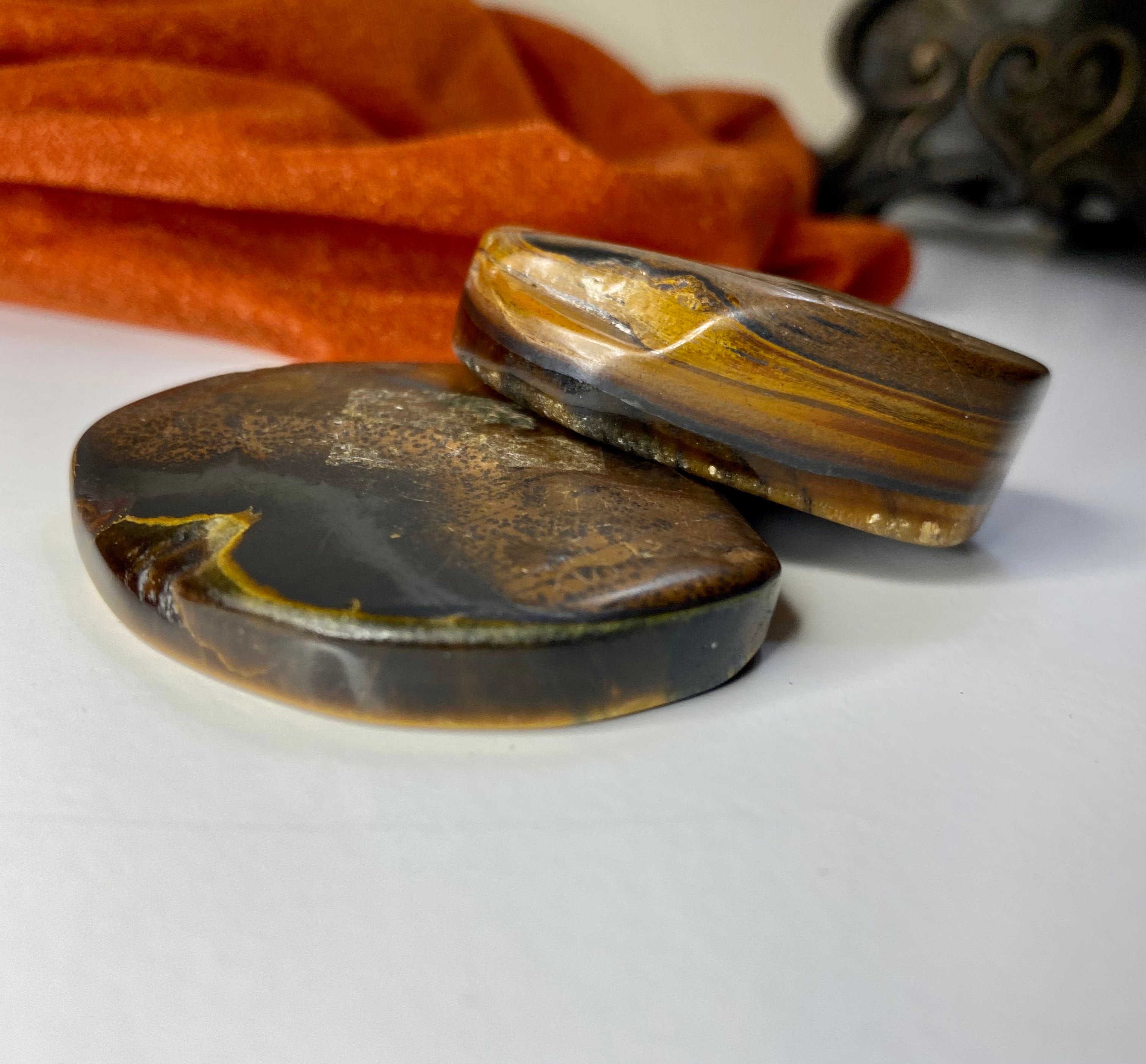 Set of Two Polished Tigers Eye Sliced Gemstones