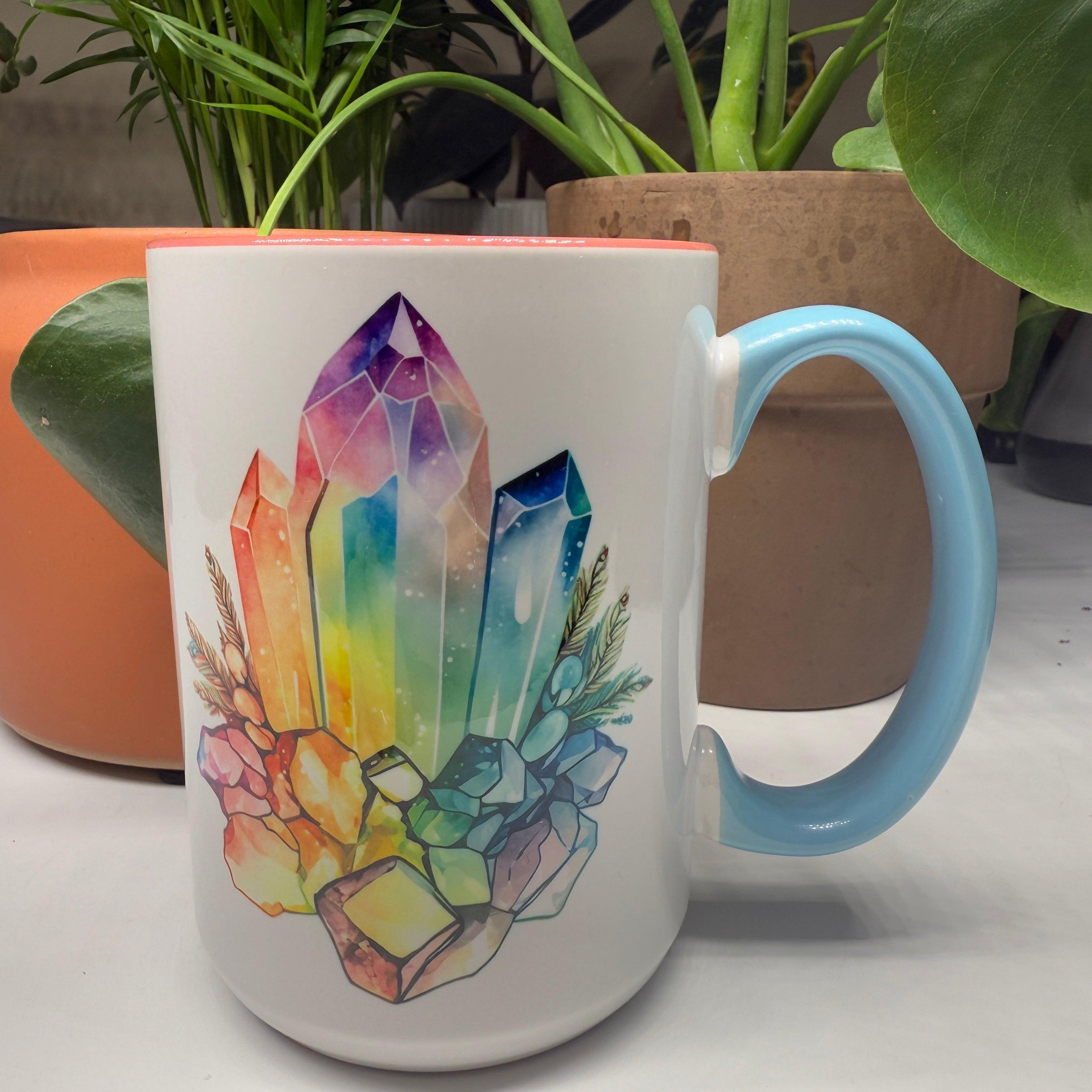 Crystal Guru Coffee and Tea Mugs with Pink and Blue Handle