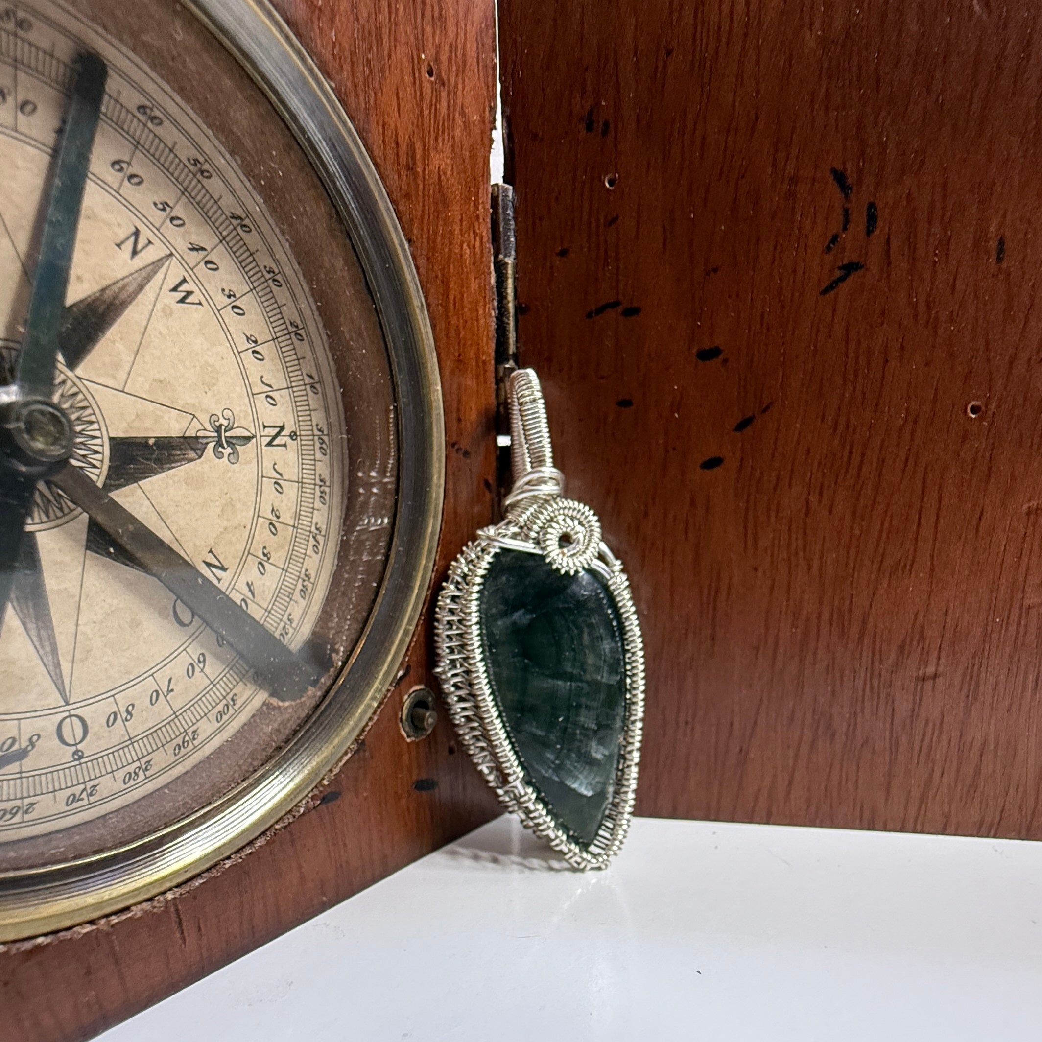 Green Seraphinite Gemstone Wire Wrapped Pendant Necklace (Silver Chain Included)