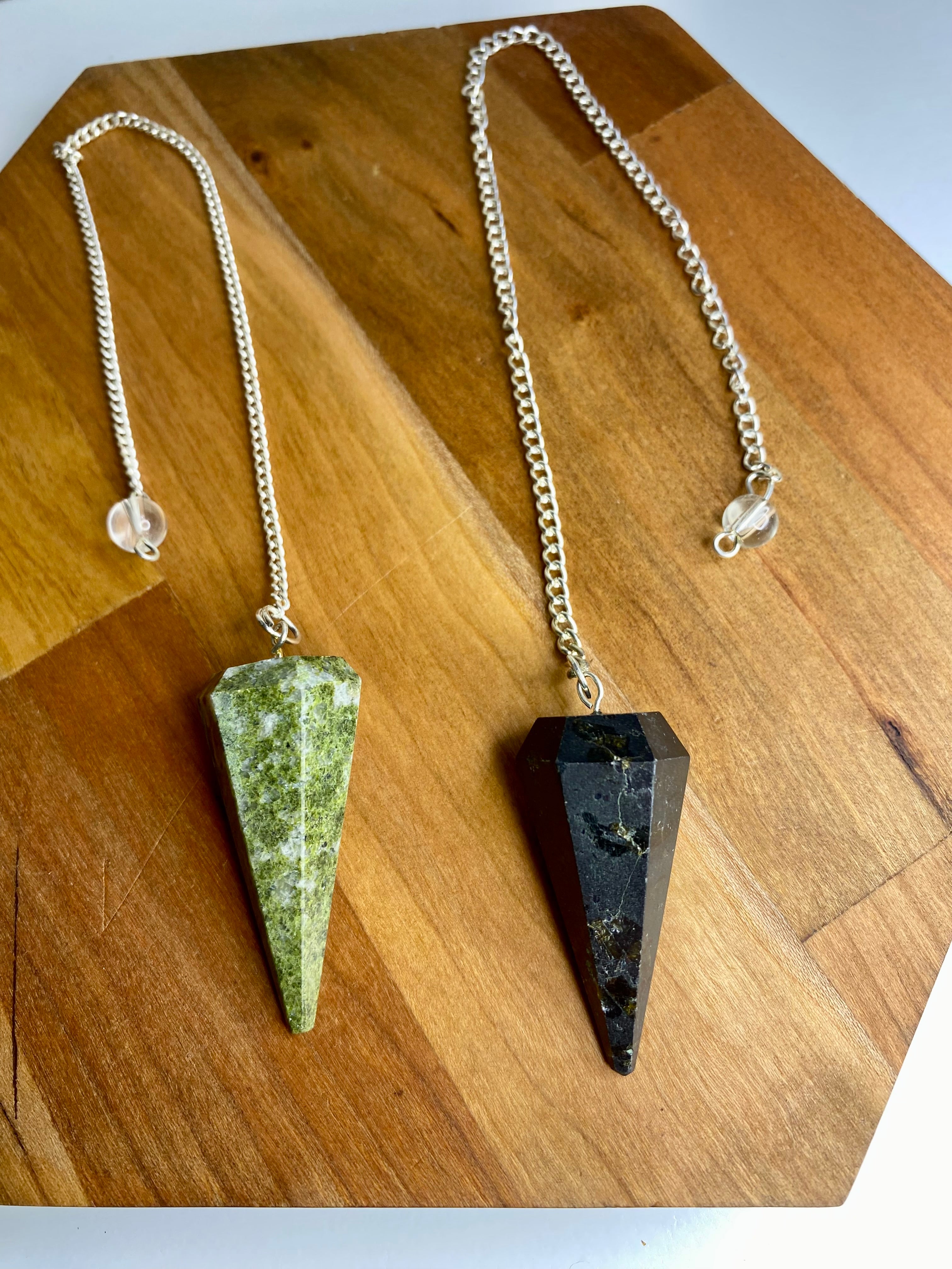 Two Piece Set Tapered Pendulms for Divination- Vesuvianite and Black Tourmaline