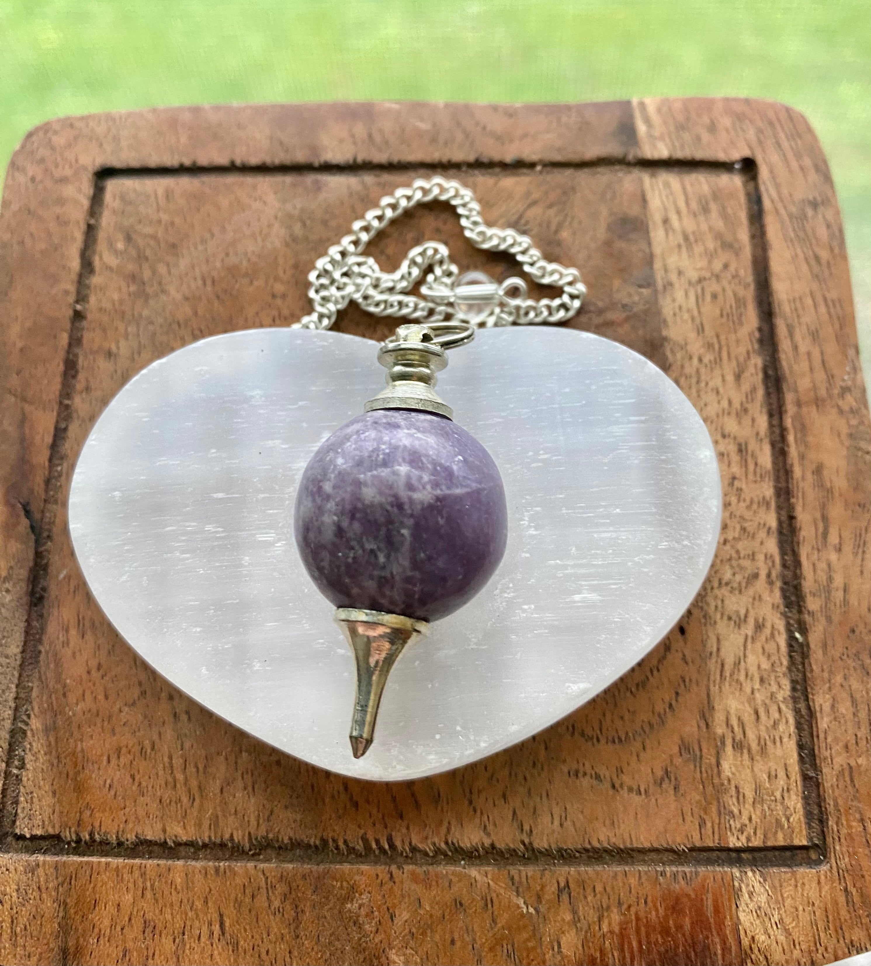 Soothing Lepidolite Pendulum with Selenite Charging Tray