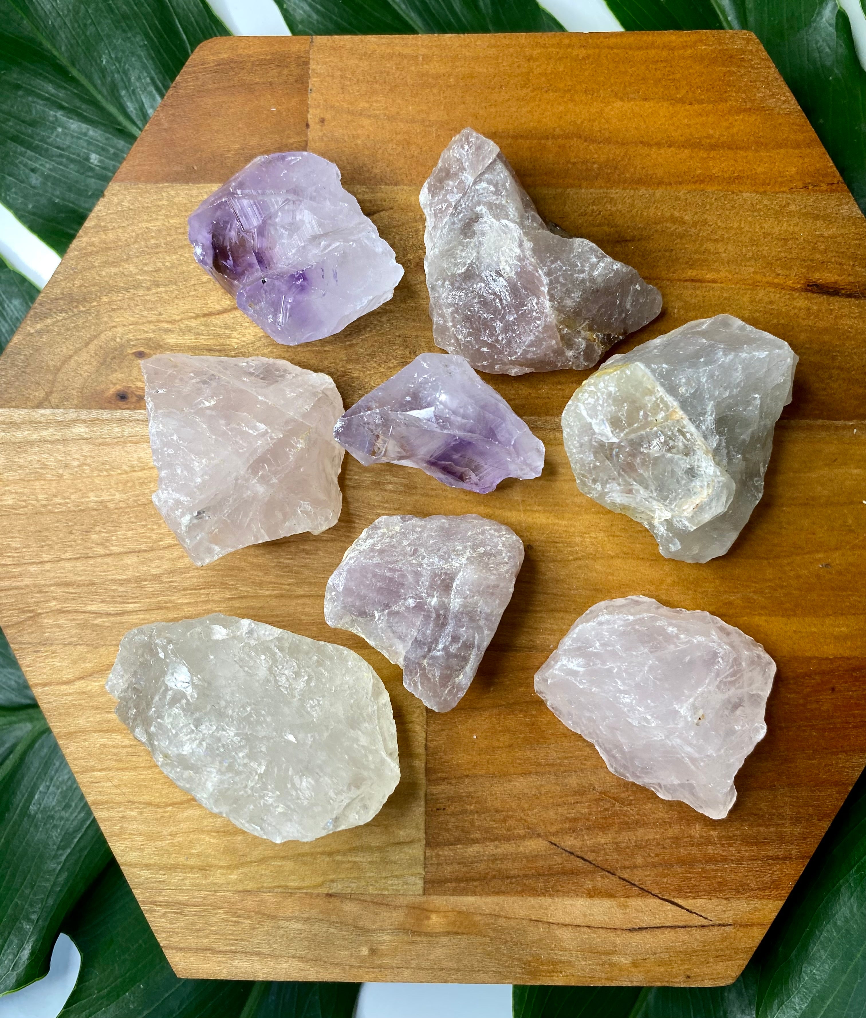 Restoring Love Crystal Healing Gemstone Set of Rose Quartz and Amethyst Mixed Natural Set of Eight
